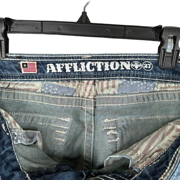 Affliction Women’s 27 Patch Jeans Denim Grunge Punk Street Whiskering Stretch - Picture 12 of 16